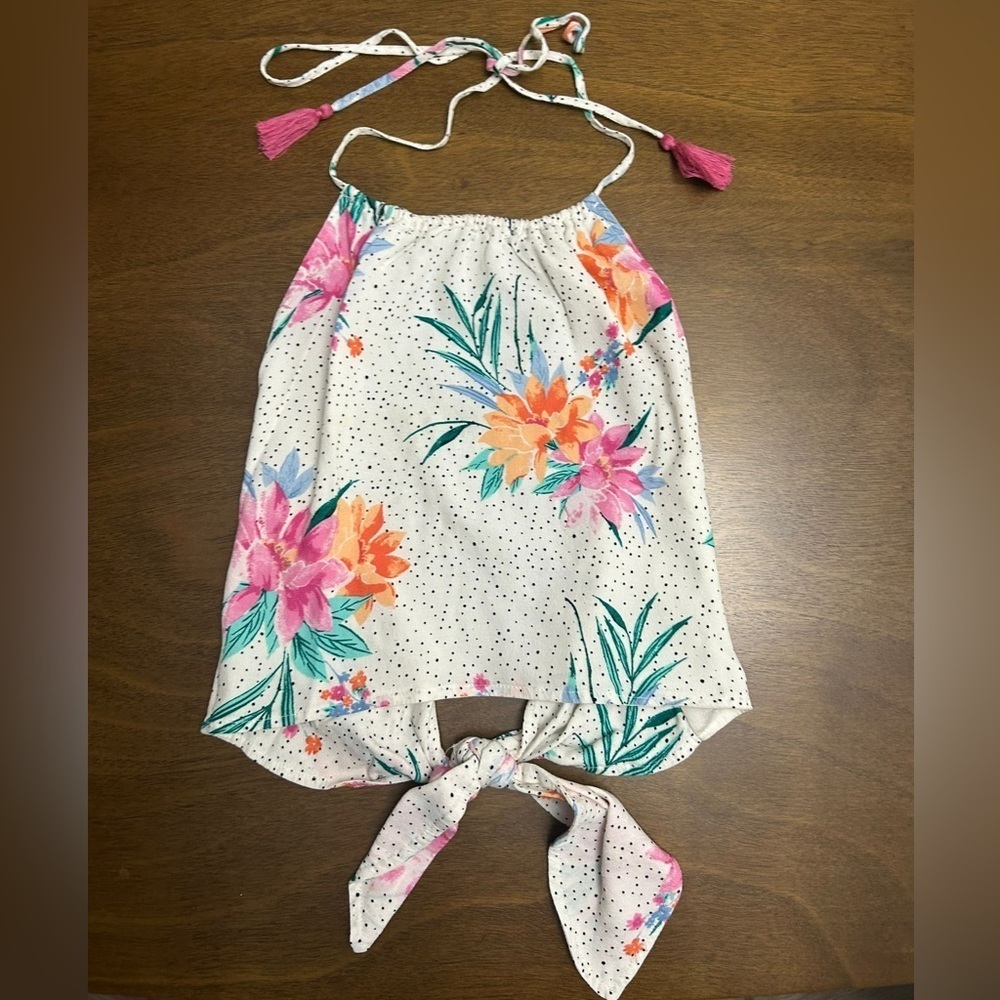 Floral Cropped Tank Top Women’s Size Small Straps Lounge Beach Back Open (0253)